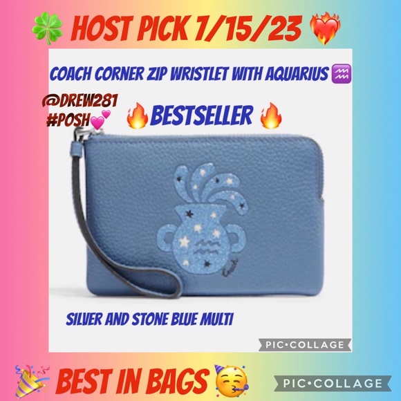 Coach corner zip wristlet with Aquarius ♒️ New 🔥 - Picture 9 of 11